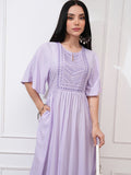 Vishudh Women Floral Printed Keyhole Neck Flared Sleeves Fit & Flare Dress