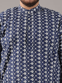 SOJANYA PLUS Plus Size Men Floral Embroidered Band Collar Straight Kurta And Pyjamas