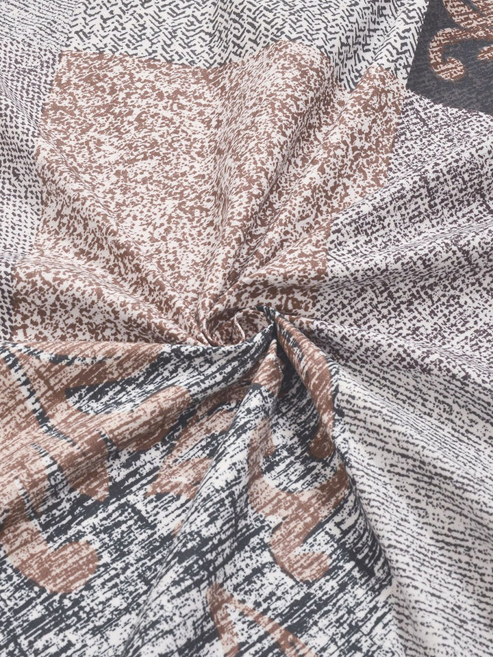 KLOTTHE Grey & Brown Printed 300 TC Double Bedsheet With 2 Pillow Covers- 2.5 m x 2.25 m