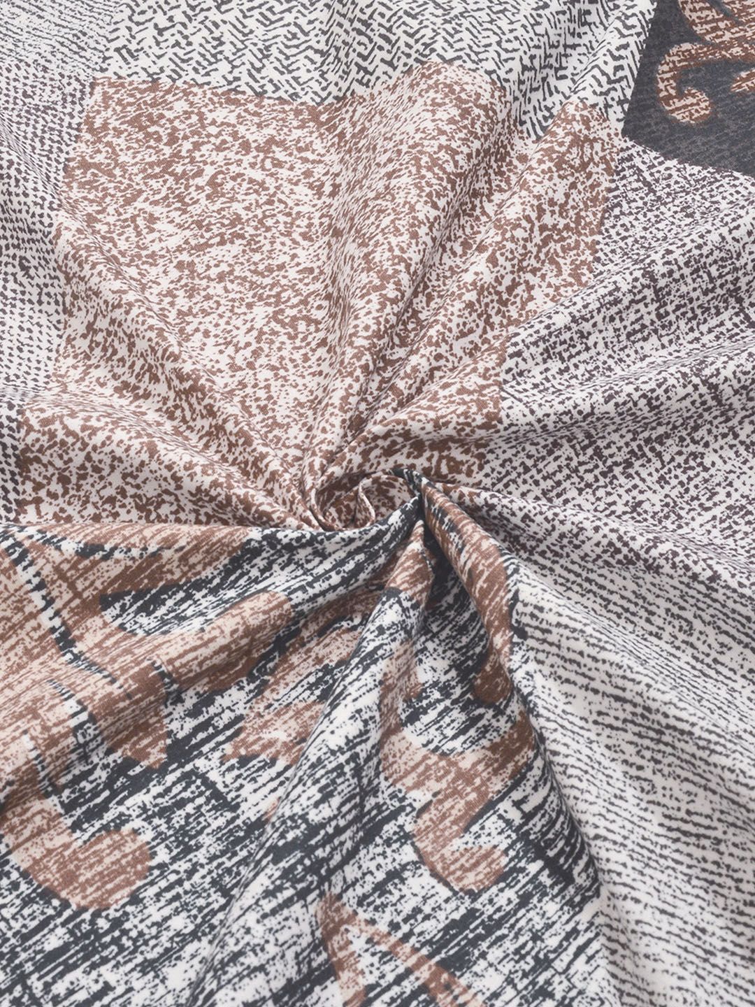KLOTTHE Grey & Brown Printed 300 TC Double Bedsheet With 2 Pillow Covers- 2.5 m x 2.25 m