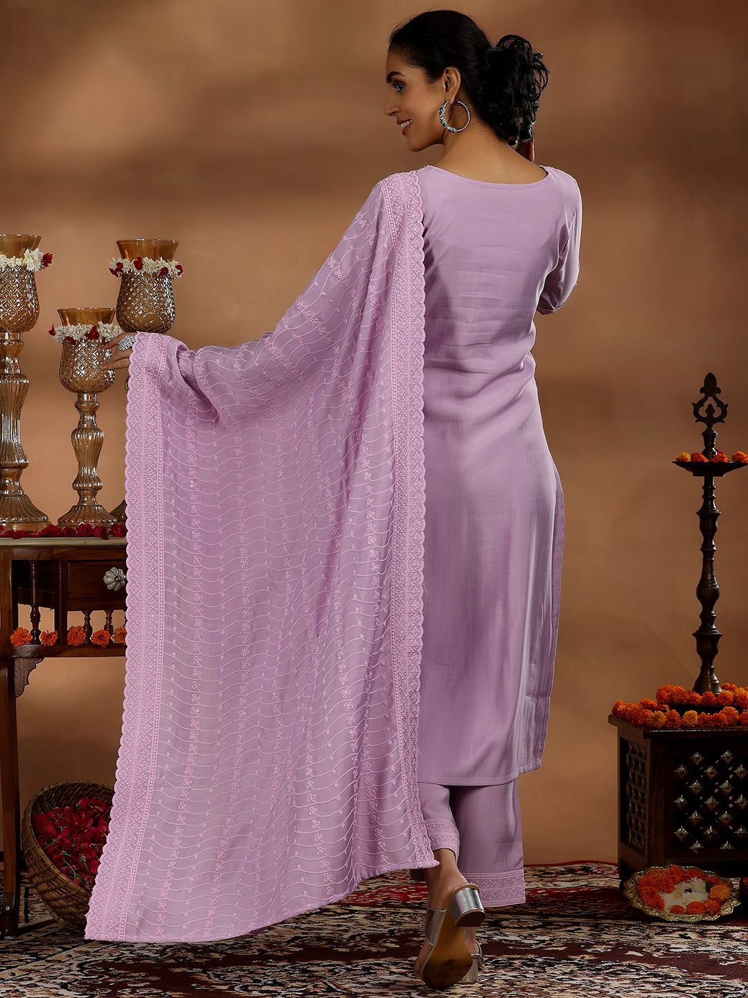 Libas Floral Embroidered Regular Sequinned Kurta with Trousers & Dupatta