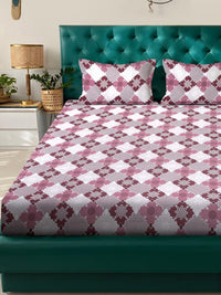 KLOTTHE Motif Etnik Merah Jambu Kapas Tulen 400 TC Cadar Halus King dengan 2 Sarung Bantal-98 x 89 inci