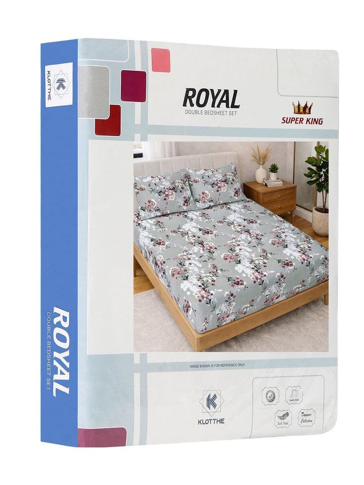 KLOTTHE Grey Floral 300 TC Super King Fine Bedsheets
