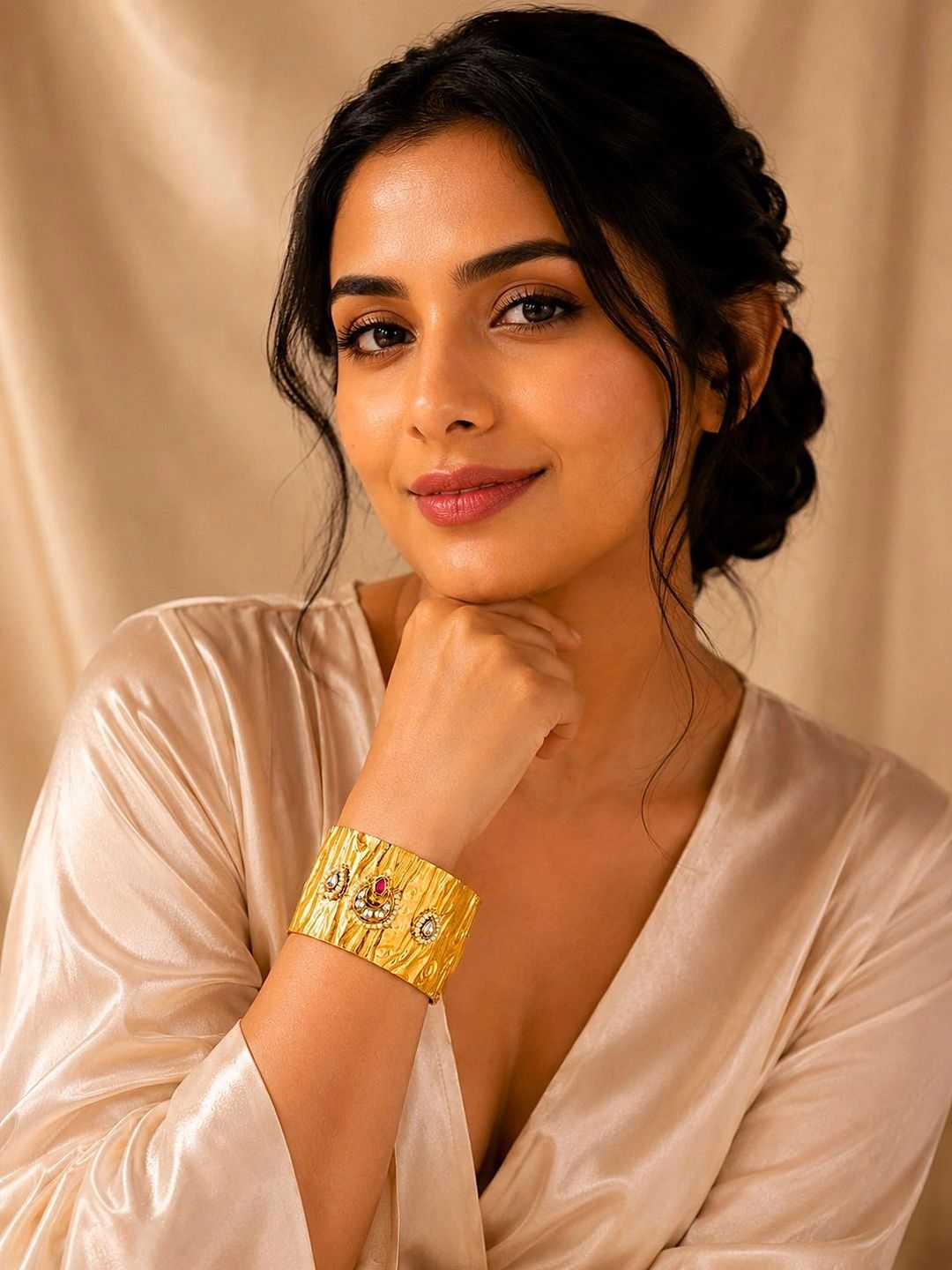 PANASH Women Brass Antique Gold-Plated Cuff Bracelet