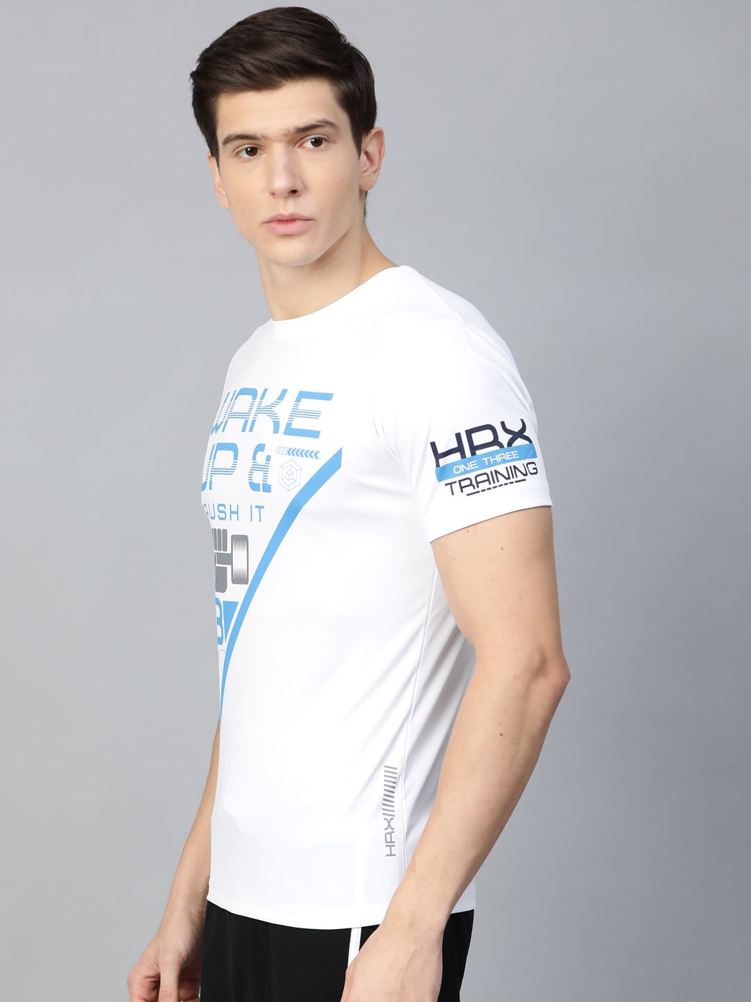 HRX by Hrithik Roshan Men White & Blue Training Regular Fit T-shirt