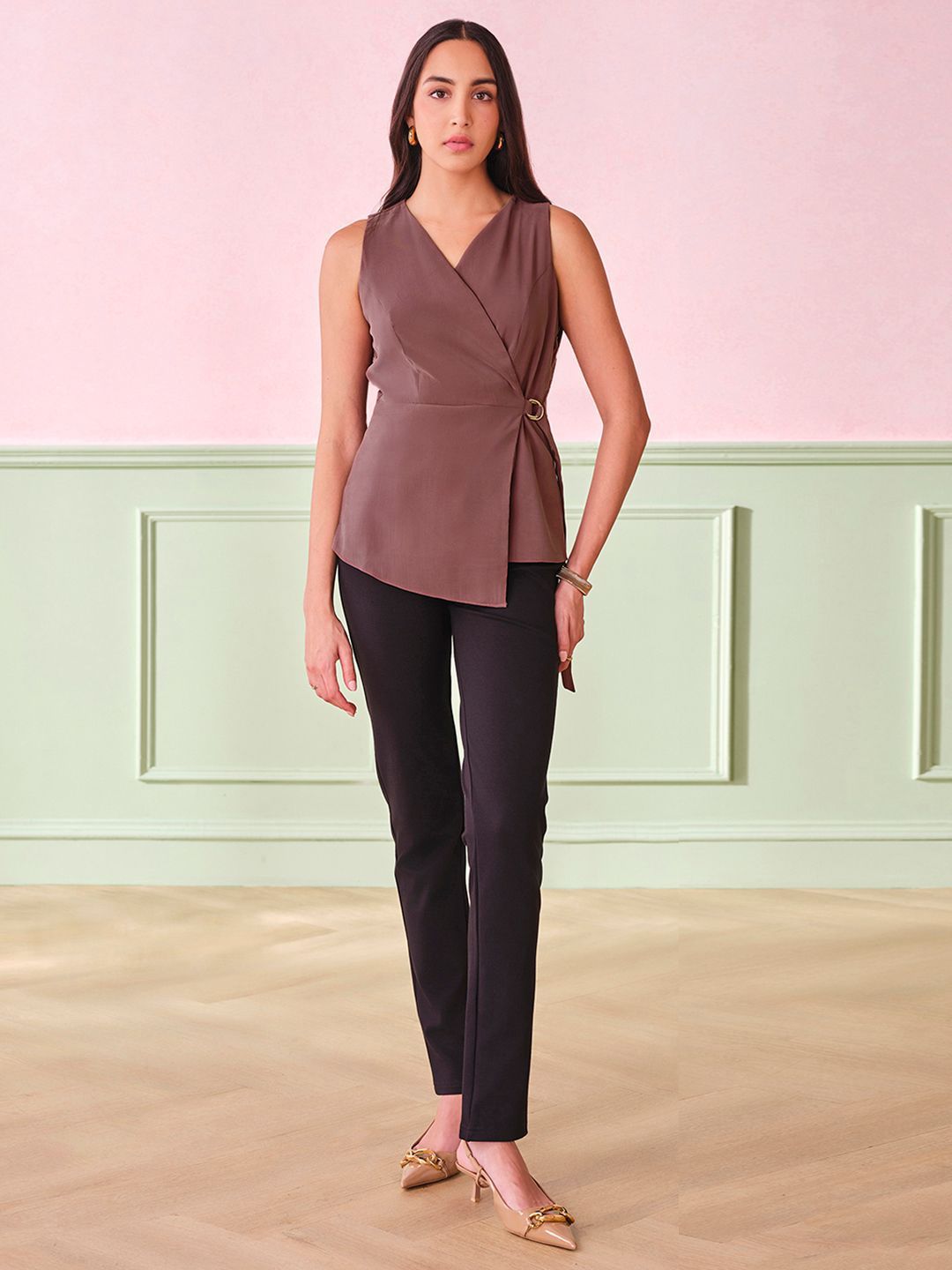 AND Women Casual Sleeveless Wrap Top
