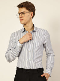 Thomas Scott Men Smart Cutaway Collar Pinstripes Striped Cotton Formal Shirt