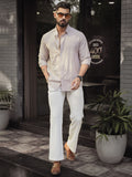 Powerlook Men Spread Collar Vertical Striped Cotton Casual Shirt