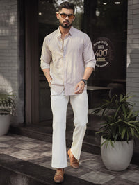 Powerlook Men Spread Collar Vertical Striped Cotton Casual Shirt