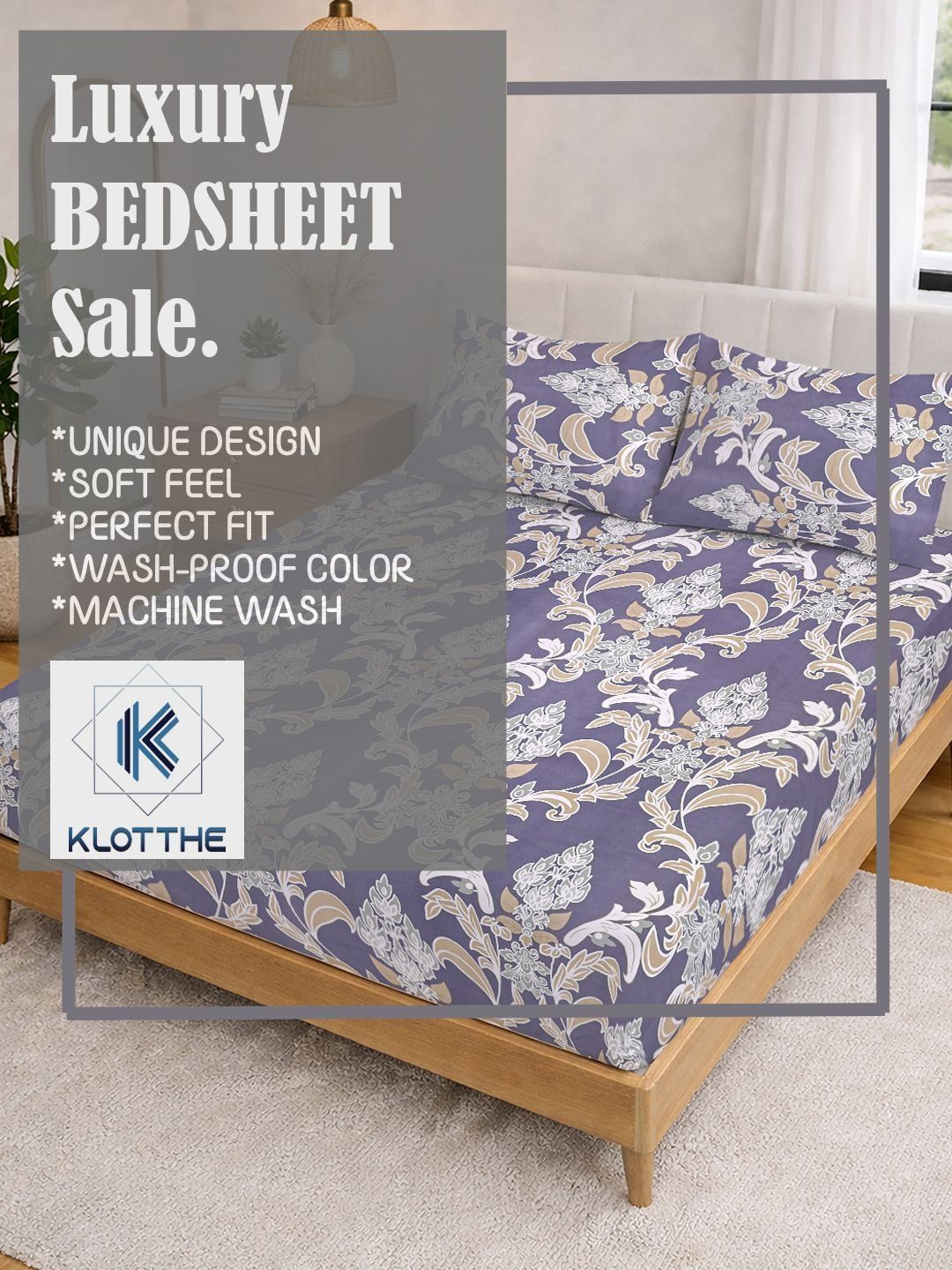 KLOTTHE Purple Floral Printed 300 TC Cadar King