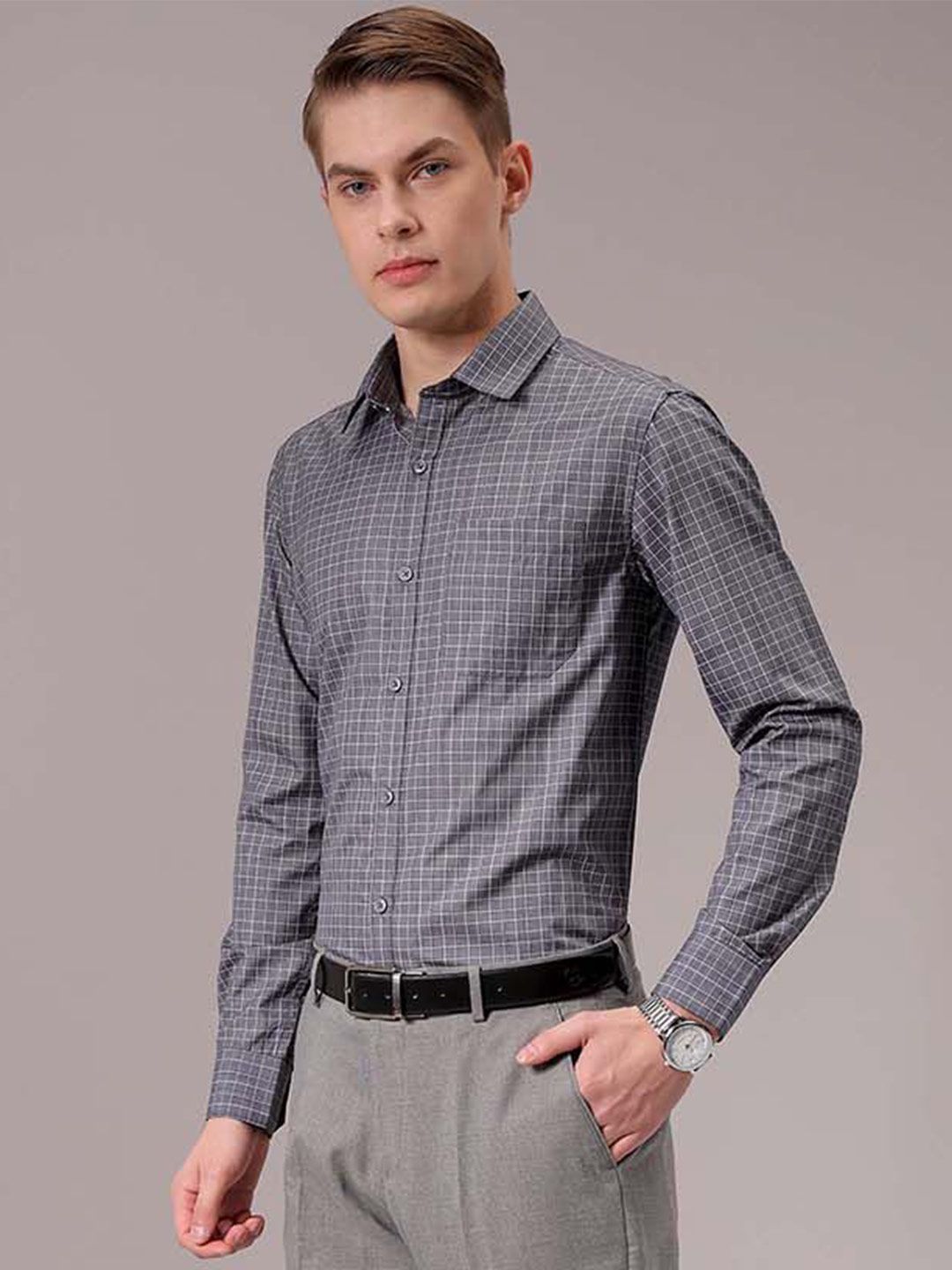 The Indian Garage Co. X Luxe Men Spread Collar Micro Checked Slim Fit Formal Shirt