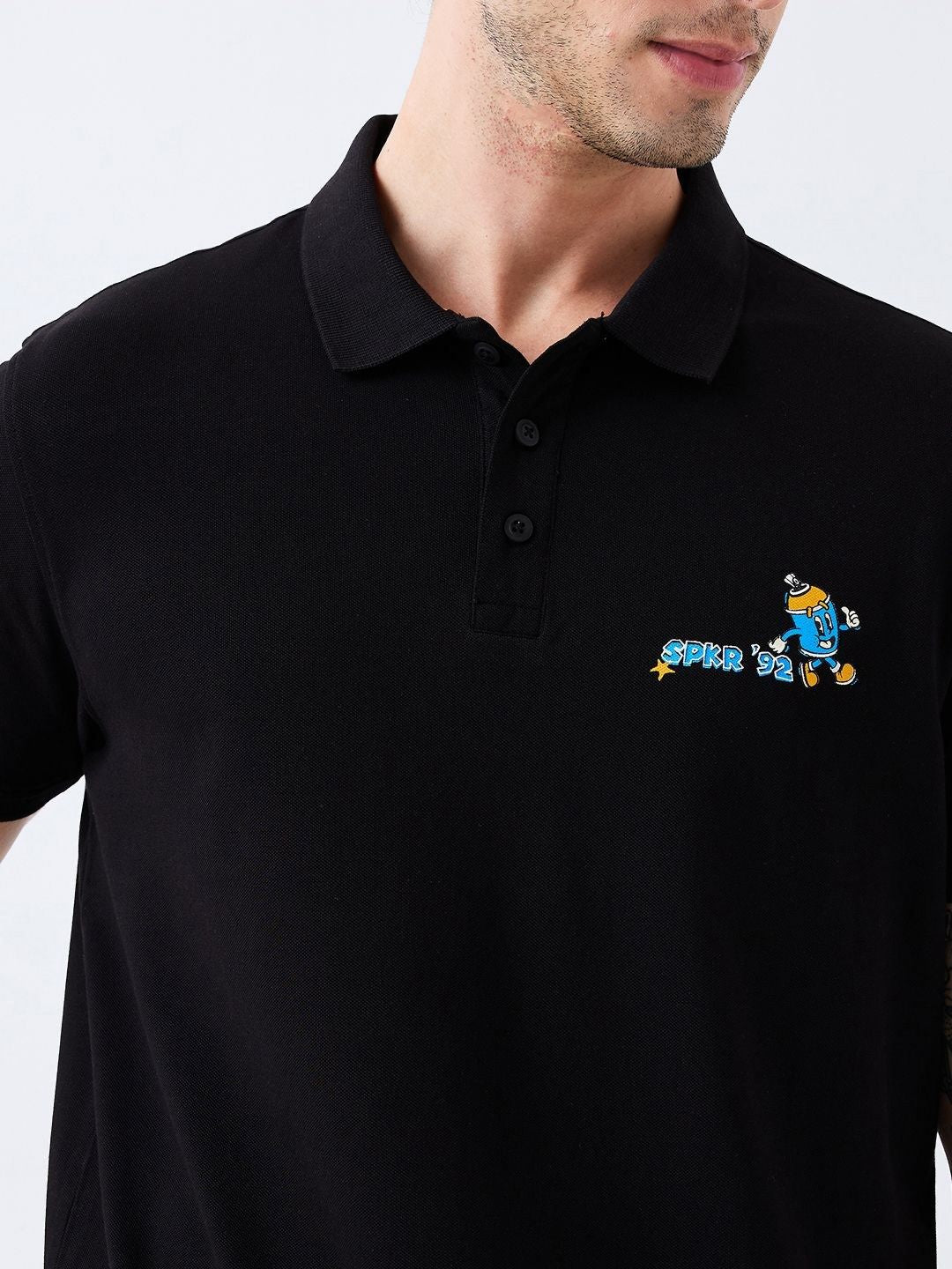 SPYKAR Men Graphic Printed Polo Collar Cotton Slim Fit T-shirt