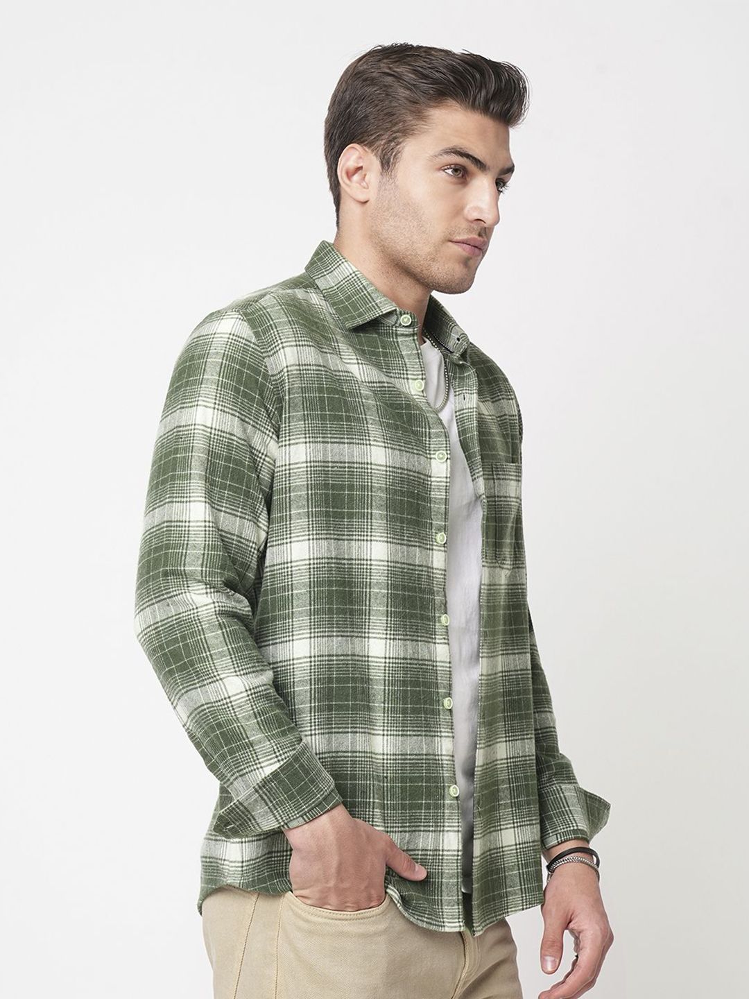 VASTRADO Men Classic Fit Spread Collar Tartan Checked Cotton Casual Shirt