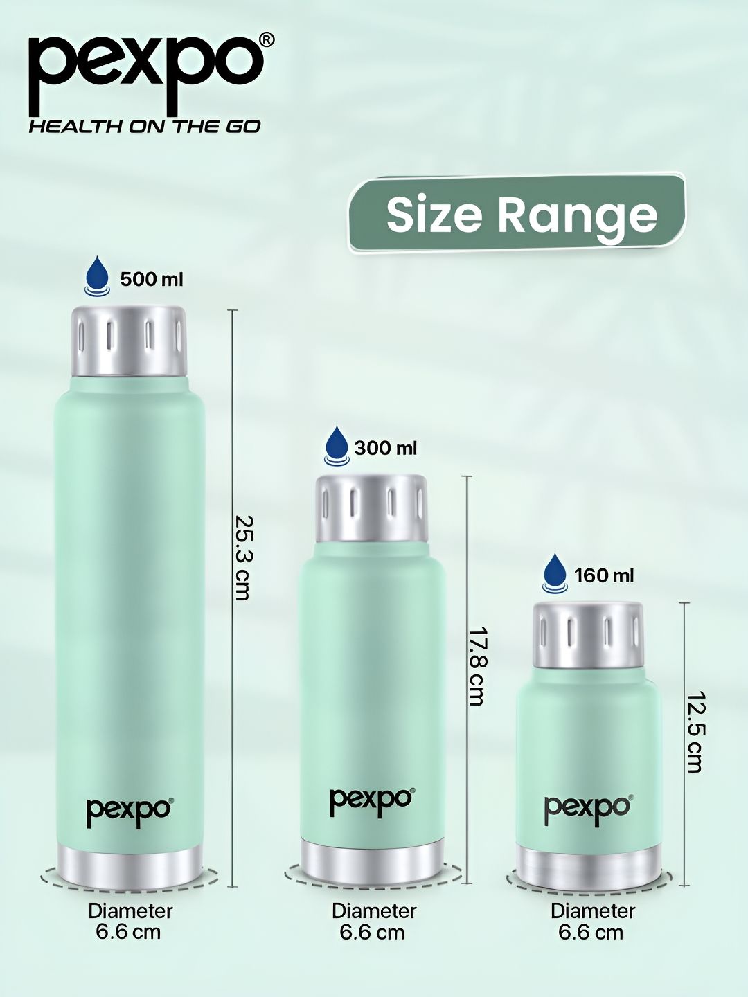 Pexpo Cameo Sea Green Printed Double Wall Thermosteel Hot & Cold Flask Water Bottle 160ml