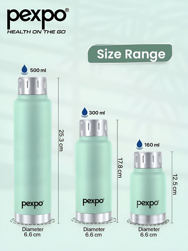Pexpo Cameo Sea Green Printed Double Wall Thermosteel Hot & Cold Flask Water Bottle 160ml