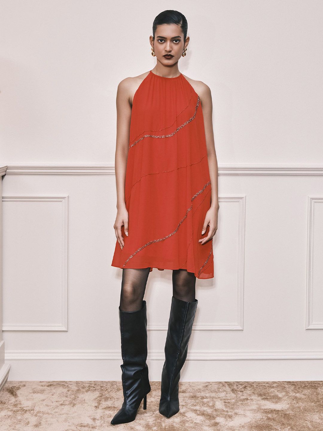 AND Women Halter Neck A-Line Dress