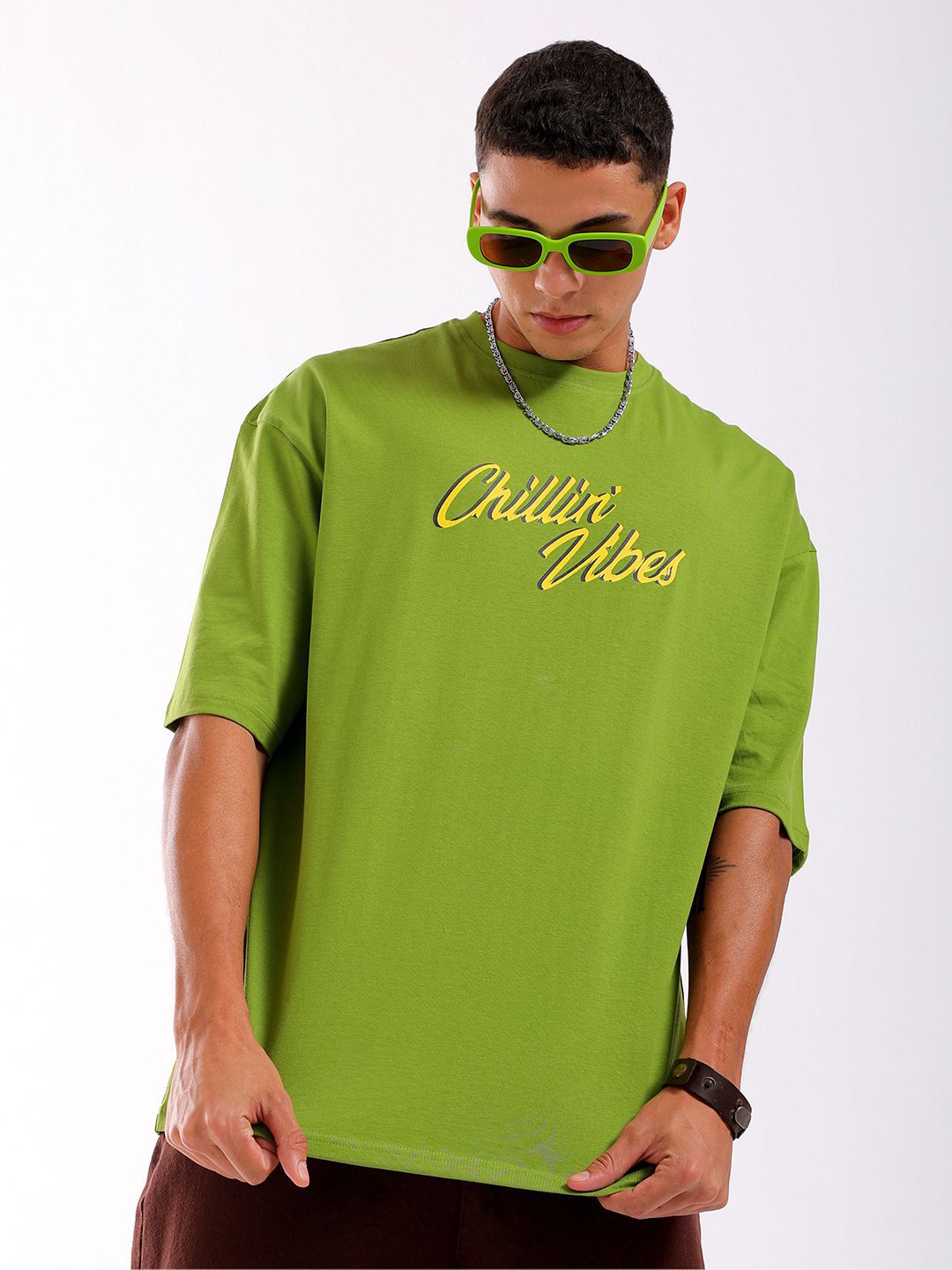 The Indian Garage Co Men Back Printed Oversized Round Neck Pure Cotton T-shirt