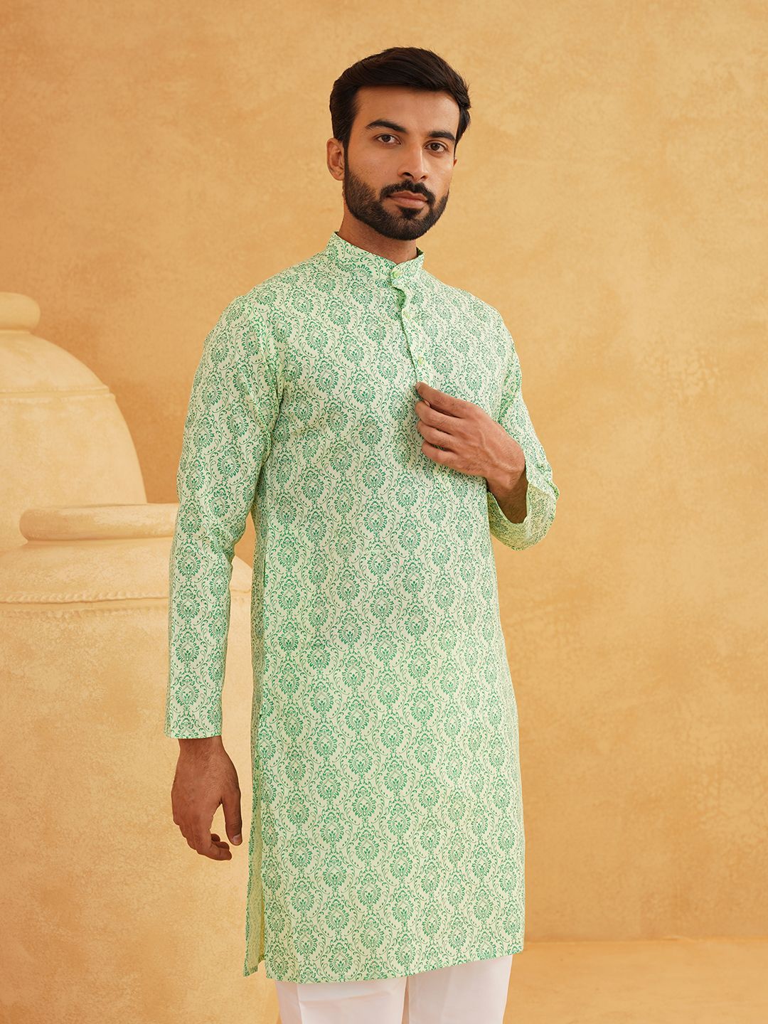 SOJANYA Ethnic Motifs Printed Band Collar Straight Kurta With Churidar