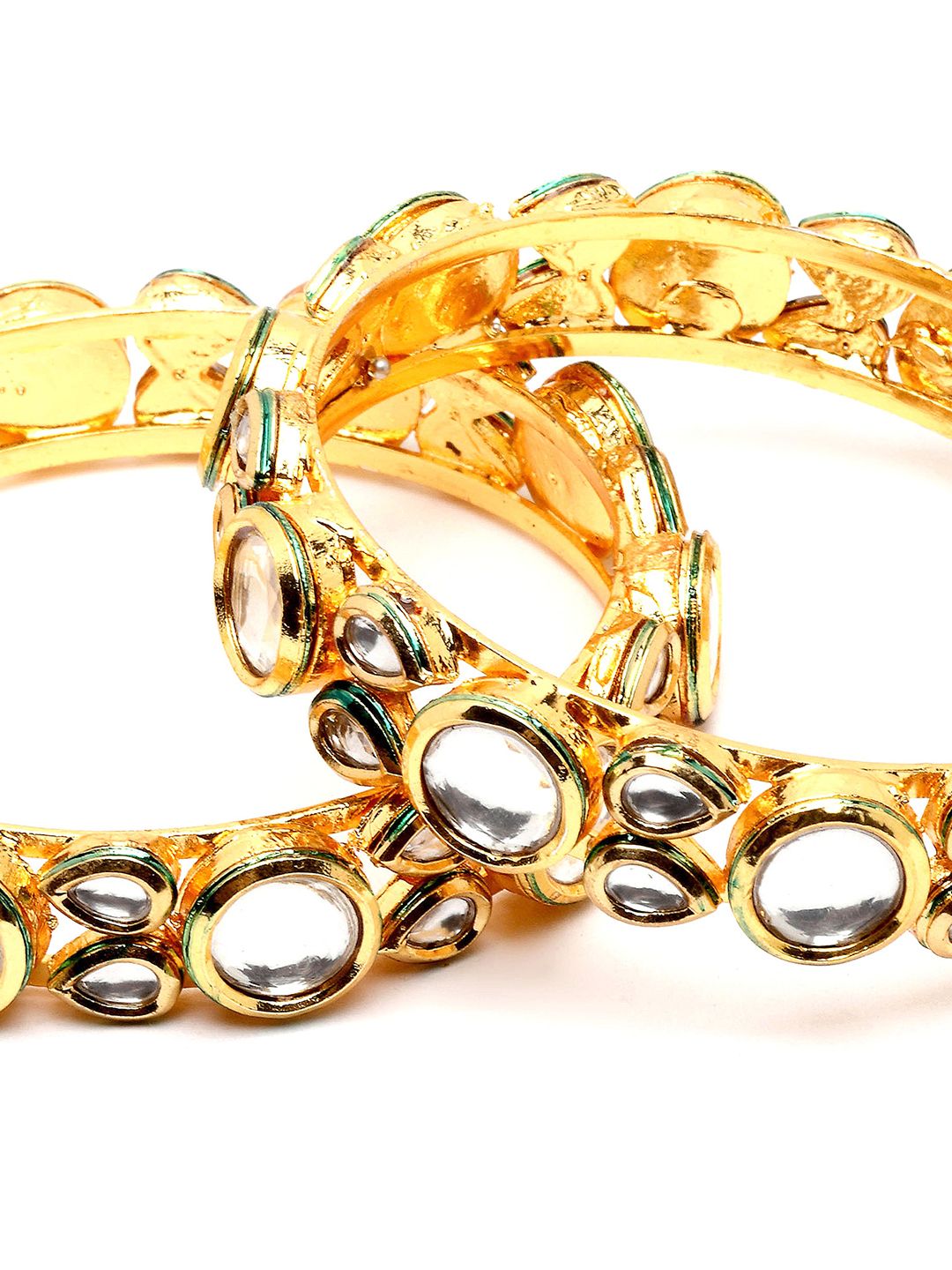 KARATCART Set Of 2 Gold-Plated Kundan-Studded Bangles