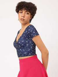 DressBerry Floral Frenzy Printed Wrap Crop Top