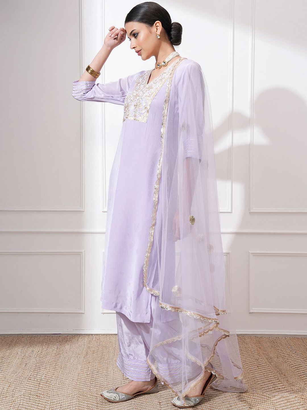 Vishudh Women Ethnic Motifs Embroidered Regular Kurta with Trousers & With Dupatta