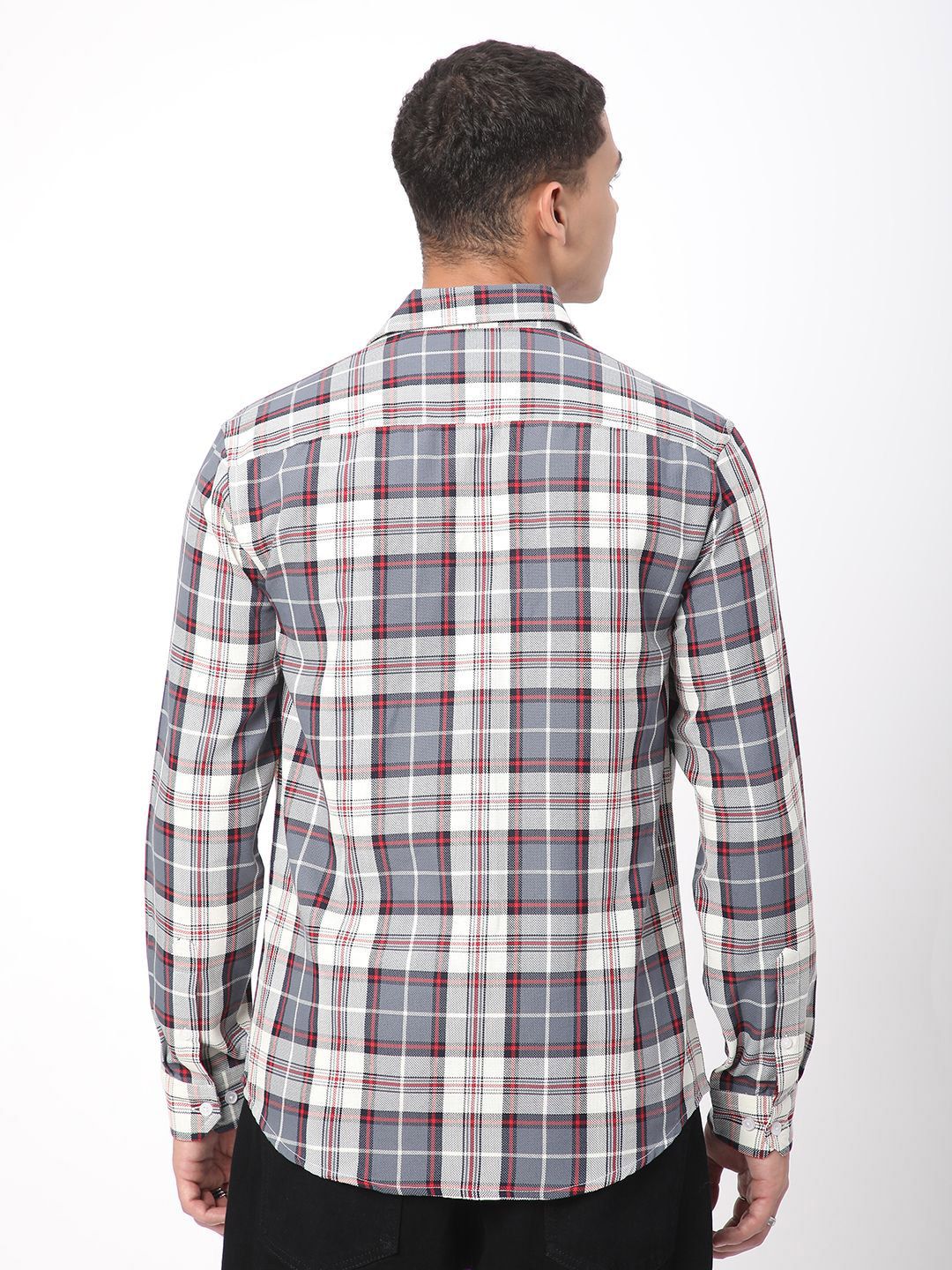 VASTRADO Men Grey Classic Slim Fit Checkered Shirt