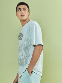 Bewakoof lelaki grafik dicetak t-shirt kapas bulat