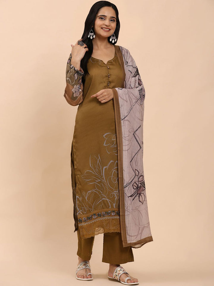 Mamicha Women Floral Printed Regular Pure Cotton Kurta with Palazzos & With Dupatta