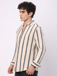 VASTRADO Men Classic Slim Fit Cutaway Collar Vertical Striped Cotton Casual Shirt