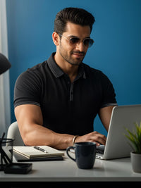 ADRO Men Black Cotton Tshirts