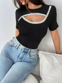 DressBerry Ribbed Cut Out Fitted Top