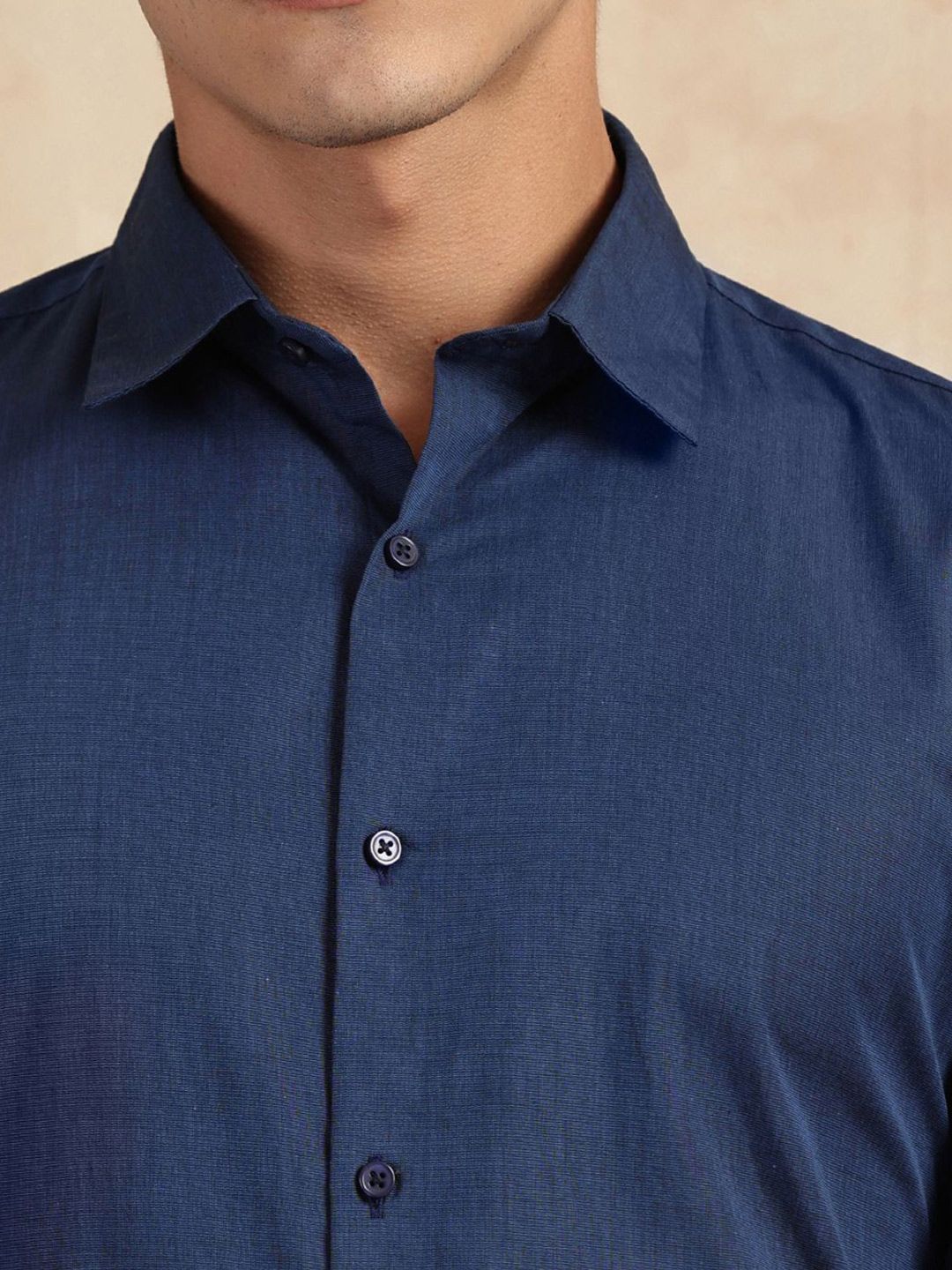 Thomas Scott Men Classic Slim Fit Solid Spread Collar Pure Cotton Formal Shirt