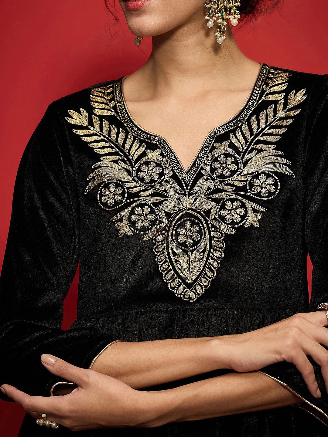 Shae by SASSAFRAS Embroidered Velvet Top