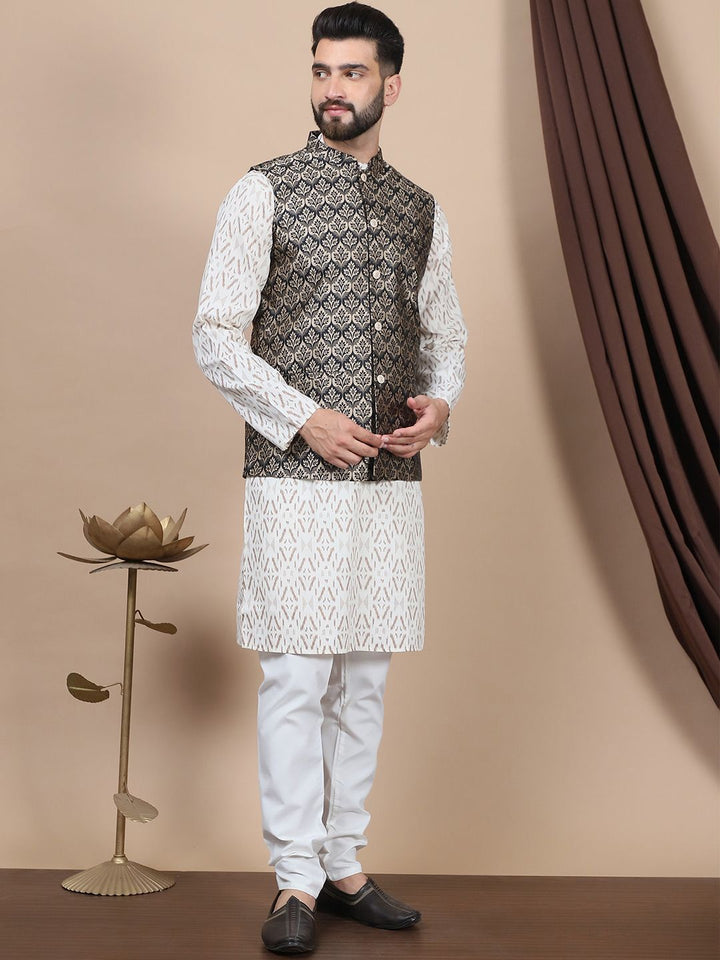 Anouk Black Printed Straight Pure Cotton Kurta with Churidar