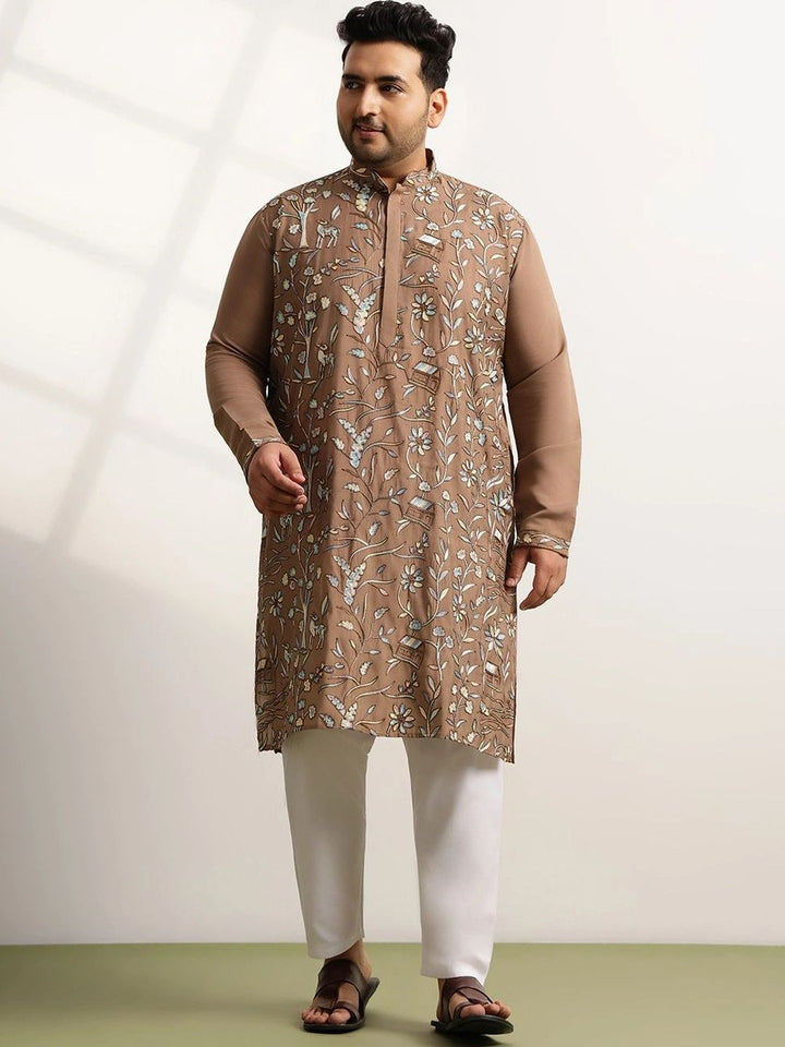 SOJANYA PLUS Men Floral Embroidered Regular Thread Work Kurta with Pyjamas
