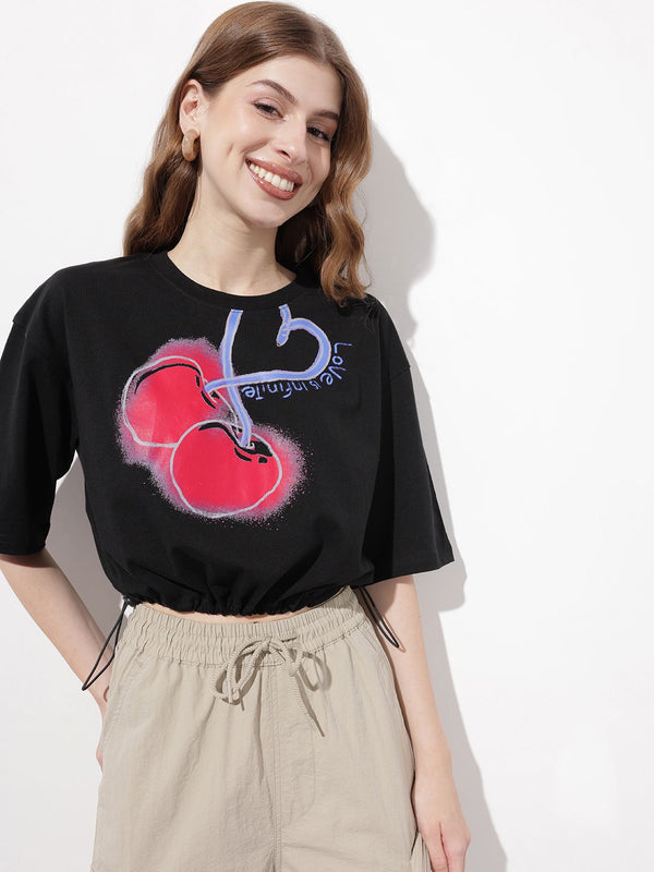 DressBerry Tropical Vibes Cinched Waist Crop T-shirt