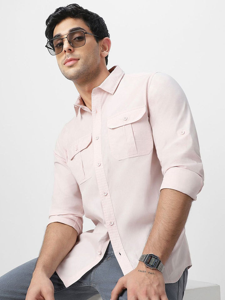 Urbano Fashion Men Spread Collar Solid Cotton Casual Shirt