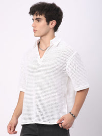 VASTRADO Oversized Classic Crochet Polo Collar Cotton T-Shirt