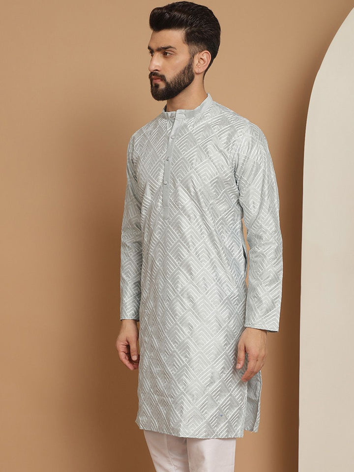 Anouk Men Grey Geometric Gotta Patti Kurta
