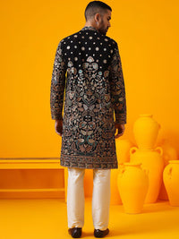 SOJANYA LUXE Kolar Mandarin Sulam Bunga Georgette Kurta Lurus Dengan Seluar