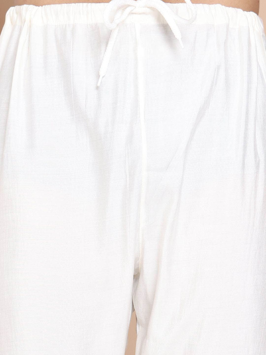 Jompers Embroidered Thread Work Mandarin Collar Straight Kurta With Pyjamas