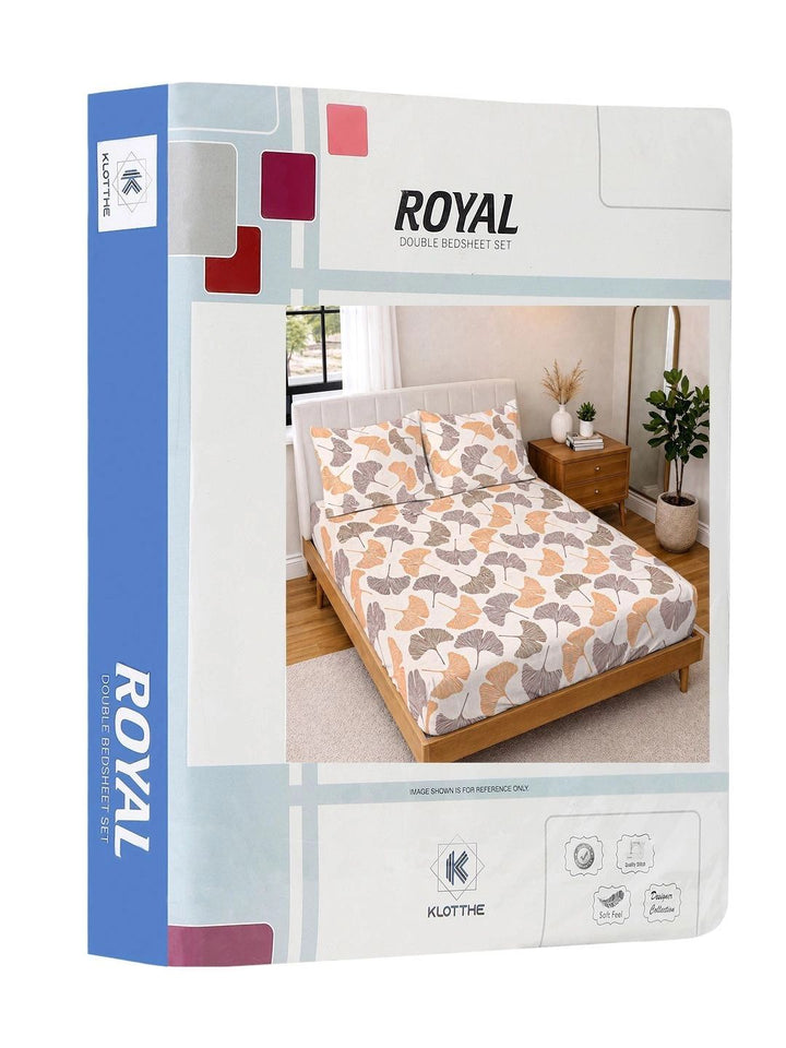 KLOTTHE Beige & Orange Floral 300 TC King Bedsheet with 2 Pillow Covers