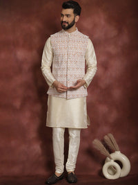 Anouk Cream Kolar Mandarin Churidar Kurta Lurus Dengan Churidar