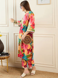 Indo Era Floral Printed V-Neck Pure Cotton Tunic With Trouser