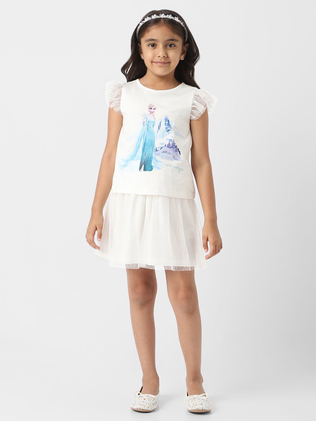 NautiNati Disney Frozen Elsa Girls Party Wear Set of Top and Tulle Skirt