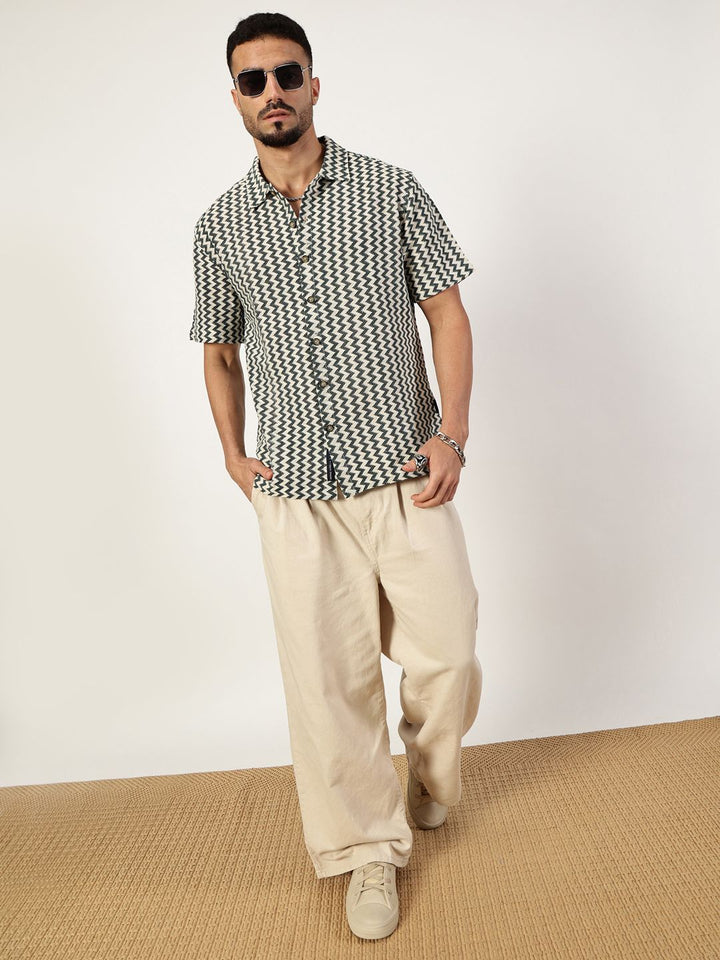 Thomas Scott Men Premium Spread Collar Vertical Striped Cotton Slim Fit Casual Shirt