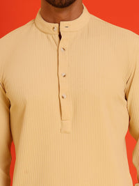 Jompers Striped Band Collar Long Roll-Up Sleeves Straight Kurta