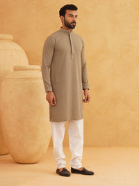 SOJANYA Geometric Embroidered Mandarin Collar Pure Cotton Straight Kurta