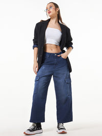 Bewakoof Women Straight Fit High-Rise Light Fade Cotton Cargo Jeans