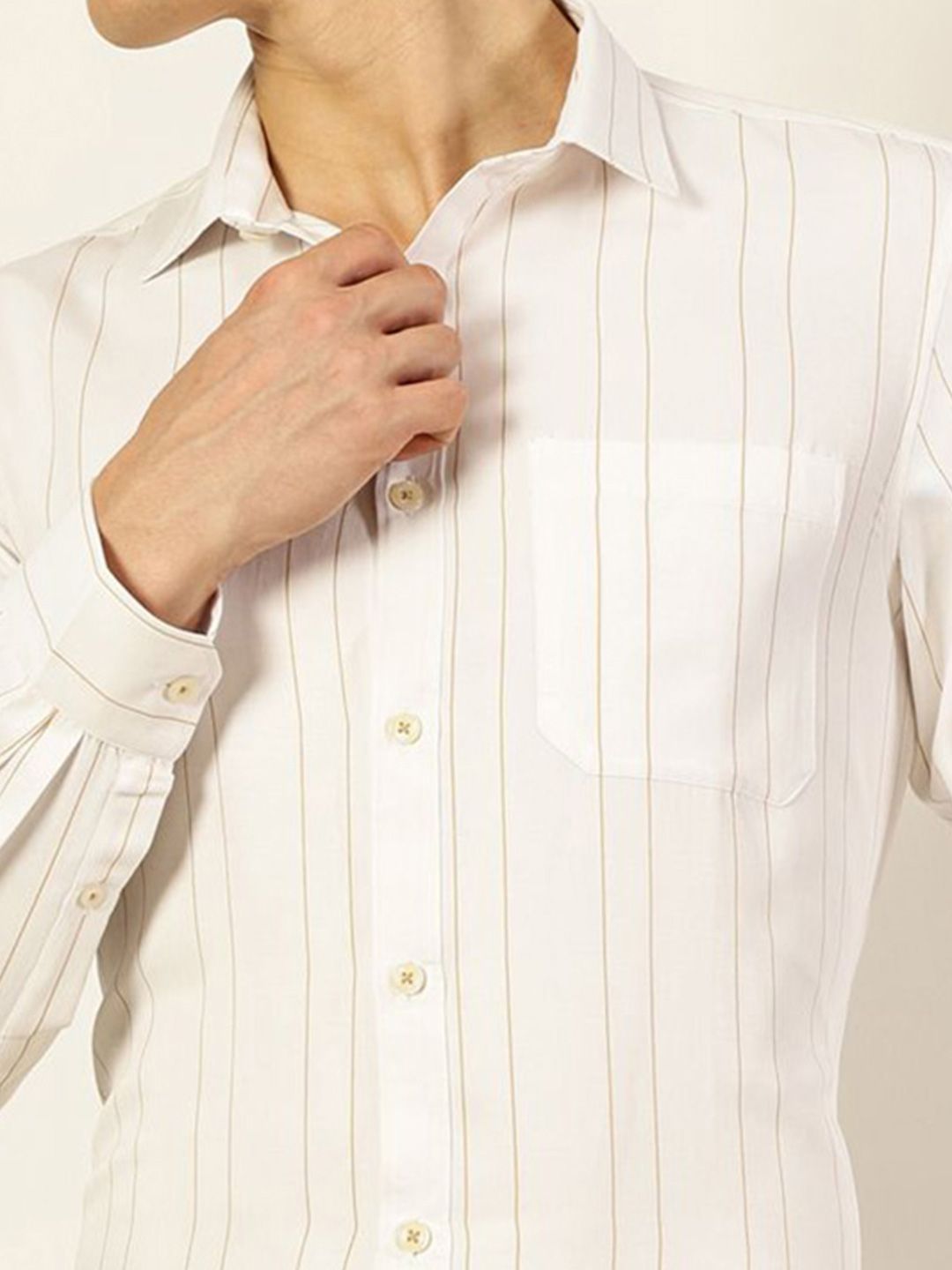 Thomas Scott Men Smart Spread Collar Vertical Striped Cotton Formal Shirt